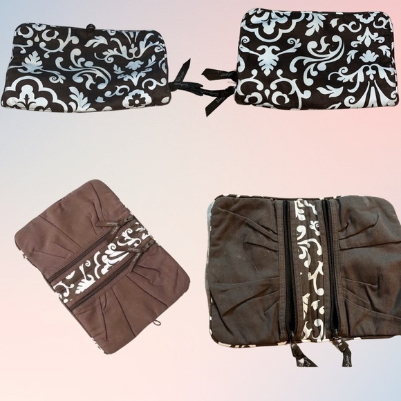 Thirty One Parisian Pop Brown Cushioned Fabric Jewelry Roll Pouch Travel Storage - Picture 2 of 2